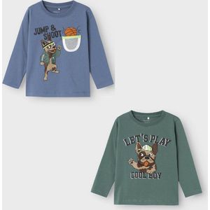 Name it - Set van 2 T-shirten - blauw/ groen hond - Maat 98
