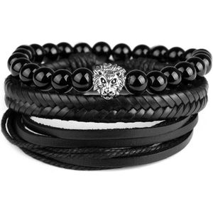 Di Lusso - Armbandenset Evan - Rundsleder - Zwart - Heren - 24 cm