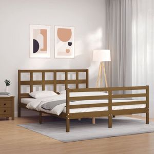 The Living Store Bed Houten - Massief grenenhout - Multiplex lattenbodem - 205.5 x 155.5 x 100 cm - Honingbruin - King Size