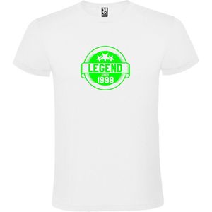Wit T-Shirt met “Legend sinds 1998 “ Afbeelding Neon Groen Size XXL