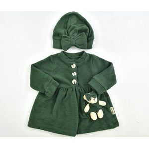 baby jurk - Meisjes kleding - donker groen - Maat 68 - Teddybeer