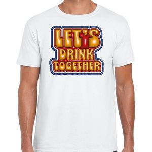 Bellatio Decorations Koningsdag shirt voor heren - let's drink together - wit - feestkleding M