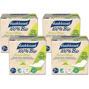 Vuokkoset 100% bio - Normaal Maandverband met Vleugels - 4 x 12 stuks - 100% biologisch - Milieuvriendelijk - Hypoallergeen