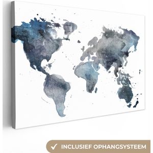 Canvas Wereldkaart - 30x20 - Wanddecoratie Wereldkaart - Aquarel - Abstract