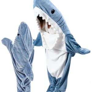 Haaien Onesie - Haai Deken - Hoodie Deken - Fleece Deken - 170 Cm - Blauw