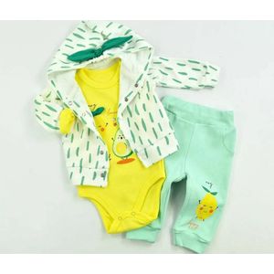 Baby Meisjes 3 pce Kledingset - Maat 68 - babykleertje - babykleding - Avocado - Lemon - Happy - Mint - Geel