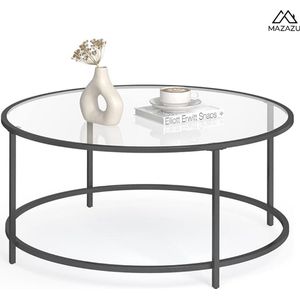 MIRA Home - Salontafel - Ronde Tafel - Glas - Bijzettafel - Zwart - 84x84x45,5