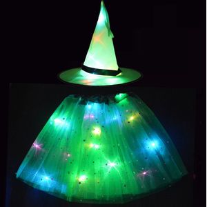 Halloween Kostuum Meisjes Met LED Lichtjes - Lichtgevend Rokje en Heksenhoed - Groen