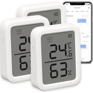 Binnenthermometer en Hygrometer Set van 3 | Slimme Temperatuur en Vochtigheid Sensor met Waarschuwing en Gegevensopslag | Voor Babykamer, Huis, Garage
