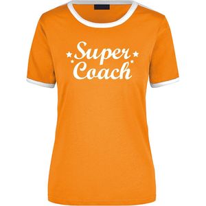 Super coach oranje/wit ringer t-shirt - dames - Einde seizoen/ verjaardag cadeau shirt XL