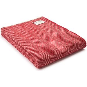 Plaid zonder franje Visgraat Rood (Red) - 140x200 - Nieuw Wol - Tweedmill UK