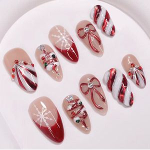 30 stuks draagbare nagels - Premium Sense gestreefde Butterfly Knot Diamond Kerstboom Nails - stukken - dubbele diamant / 30 stukken / doos / levering gereedschap