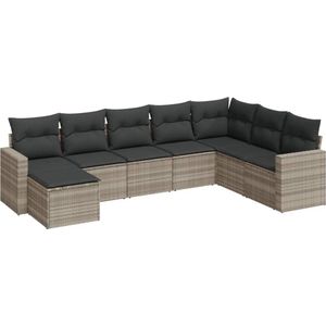 vidaXL - 8-delige - Loungeset - met - kussens - poly - rattan - lichtgrijs