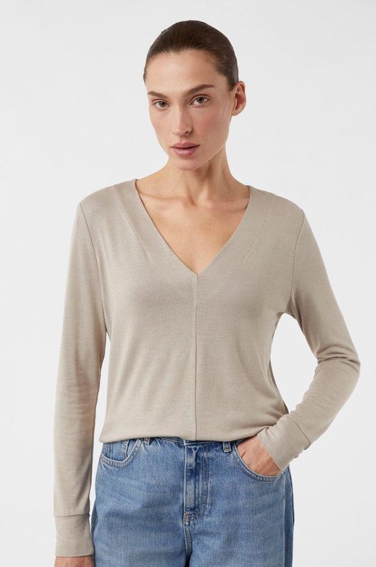 comma - T-Shirt - Viscoseblend - Lange Mouwen - V-hals