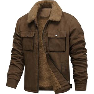 Heren Casual Warm Gewatteerde Jas met Namaak Suède Kunstleer, Dikker en Comfortabel voor de Winter