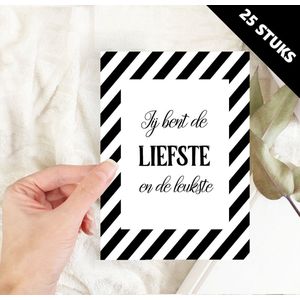 Zwart wit kaarten ansichtkaarten jij bent de liefste en de leukste - 25 stuks A6 formaat enkele kaart excl. envelop - particulieren bedrijven cadeau wenskaarten wholesale