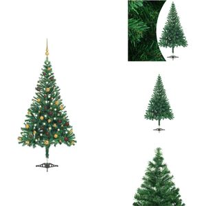 vidaXL Kunstkerstboom - Groen - 210 cm - 910 takken - met LED-verlichting - Decoratieve kerstboom