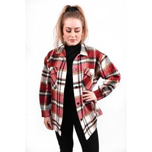Lumber jacket | Jas dames | Houthakkers jas | Ruitjes | Stoer | Oversized | Kleur Rood | Maat M