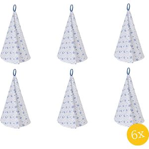 Clayre & Eef Theedoek set van 6 stuks Ø 80 cm Wit Blauw Katoen Rond Roosjes