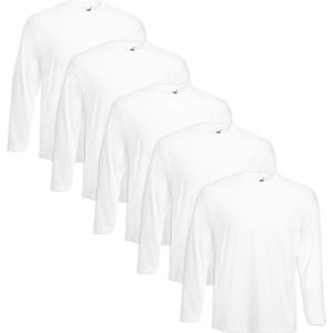 Fruit of the Loom Value Weight Longsleeve 5 stuks T-shirt wit