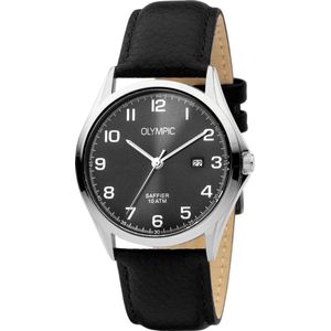 Olympic OL26HSL071 Merano Horloge - Leer - Zwart - 40mm