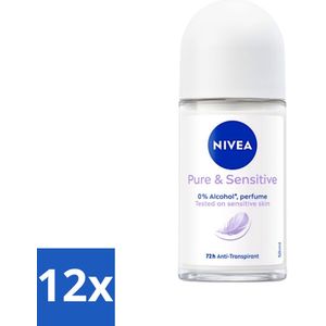 Nivea - Deodorant - Roller - Pure & Sensitive - 50 ml - Voordeelverpakking - 12 stuks