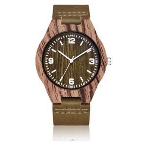 Imitatiehout Horloge - Unisex - Quartz - Polshorloge - Druksluiting - Ecologische wacht - Leren armband - Bruin
