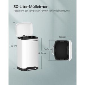 Gran Vida® - Prullenbak - 30L - Roestvrij Staal - Soft Close - Met Binnenemmer - Grijs