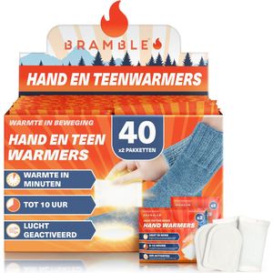 Bramble - Hand- en Teenwarmer-Variatiepakket - 40 Paar - Wegwerpbare Warmteoplossing - Tot 10 Uur Warmte