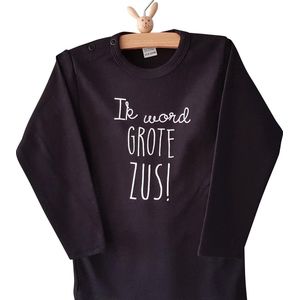 Shirt zwangerschapsaankondiging tekst meisje Ik word grote zus | lange mouw T-Shirt | zwart | maat 74 zwangerschap aankondiging bekendmaking Baby big sis sister