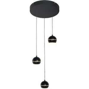 Moderne hanglamp Bilia | 3 lichts | zwart | metaal / kunststof | plaat Ø 35 cm | bol Ø 12 cm | eetkamer / slaapkamer / woonkamer lamp | modern / sfeervol design