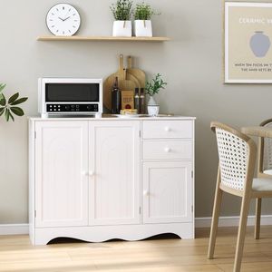 Sideboard, keukenkast met 3 laden en 2 deuren, opbergkast, staande kast voor woonkamer, keuken, eetkamer, wit, 40 x 105 x 78 cm HMTM-HO-MD-067