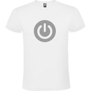 Wit T-shirt ‘Power Button’ Zilver Maat M
