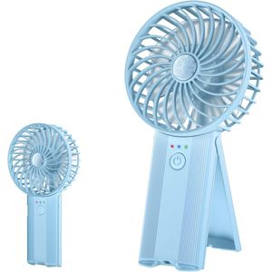 Draagbare Ventilator - Stille Mini Ventilator - USB Oplaadbaar - Klein - 4 Snelheden - Persoonlijke Ventilator - Tafelventilator met Batterij voor Kantoorijzer (Lichtblauw)