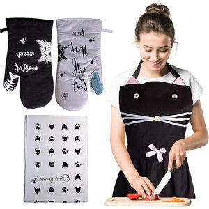 Volwassenen Kinderen Kattenmotief Schort 2 Stuks met Strepen