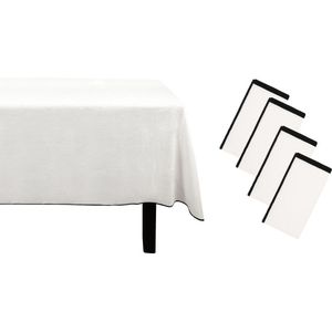 OZAIA Set van tafellaken + 4 servetten van linnen en katoen - Zwarte rand - Wit- 170 x 250 cm - BORINA L 250 cm x H 1 cm x D 170 cm