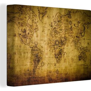Canvas Schilderij Wereldkaart - Vintage - Atlas - Geschiedenis - Schilderijen op canvas - 80x60 - Muurdecoratie