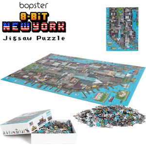 Bopster - New York puzzel - 1.000 stukjes - 70x50cm - geweldig 8-bit design - ontdek alle bekende gebouwen