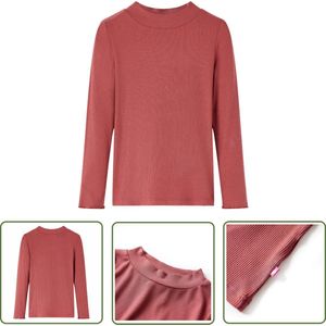 vidaXL Lang Mouw - Kinderhemd - Kindershirt met lange mouwen en lage col 116 roodbruin - Meisjes Hemd - Jongens Hemd - Roodbruin