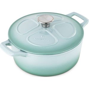 Navaris gietijzeren braadpan met deksel - Dutch oven - Geëmailleerde pan - Pot geschikt voor inductie gas en keramisch koken - Mintgroen