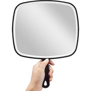 Handspiegel met Handvat - 21.5 x 20 cm spiegeloppervlak- Make Up Spiegel - Scheerspiegel - Kappersspiegel - Zwart plastic HandSpiegel