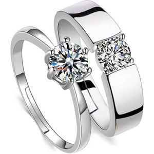 Ring dames | ring heren | zilveren ring dames en heren set| Zirkonia steen | zilver 925 | one size ringen | verstelbare ringen | cadeau voor vrouw | cadeau voor man | liefdescadeau | verlovingsringen | Trouwringen | valentijn | valentijnscadeautje