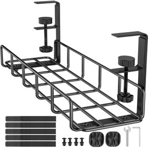 Onder Bureau Kabel Management Tray Geen Boor Staal - Kabel Organizer voor Computer en Bureau Cord - Zwart