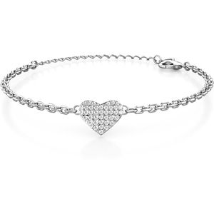 Shoplace Hart armband dames rond met Swarovski kristallen - 18 Karaat Witgoud verguld – Swarovski armband - Cadeau voor vrouw - 20cm - Zilver