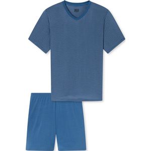 SCHIESSER Long Life Soft pyjamaset - heren pyjama short modal V-hals strepen oceaanblauw - Maat: XL