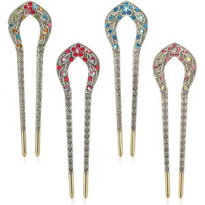 4 stuks Franse haarspelden U-vorm haarvorkspelden eetstokjes plectrums metalen haarsticks haarclips vintage lang haar kapselaccessoires voor knotvlechten vrouwen