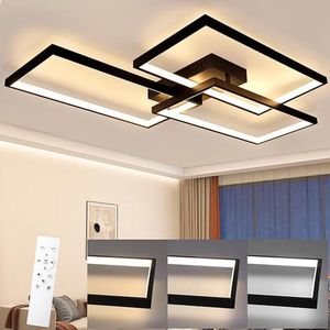 SHOP YOLO-plafondlamp zwart-LED Plafondlamp Woonkamer - Moderne Staande Lamp-80 CM 72W-Dimbaar met afstandsbediening-Rechthoekig Metalen Design