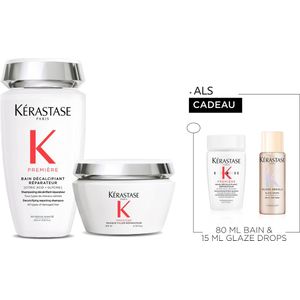 Kérastase Première Herstellend Duo + 2 Cadeau's - Shampoo 250ml & Masker 200ml + Shampoo 80ml & Gloss Absolu Anti-frizz Haarolie 15ml Cadeau - Voor Overbewerkt & Zeer Beschadigd Dik Haar