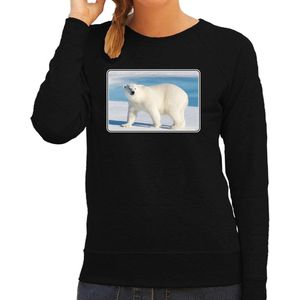 Dieren sweater met ijsberen foto - zwart - voor dames - natuur / ijsbeer cadeau trui - kleding / sweat shirt S