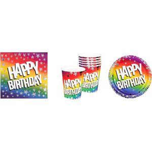 Happy Birthday Set Regenboog - Servetten / Bekers / Bordjes - Multicolour - Feest - Verjaardag - Regenboog